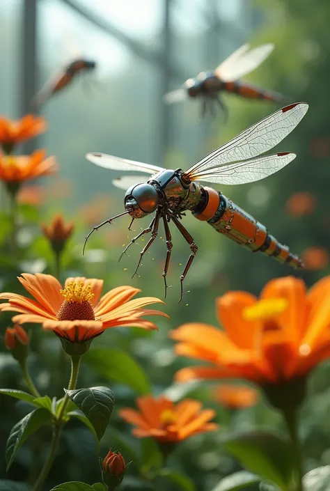 Insects dragonflies robots artificially pollinate flowers