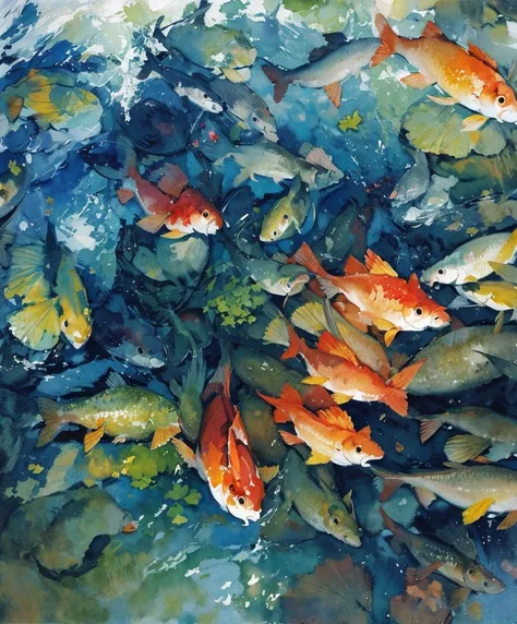 watercolor、carp