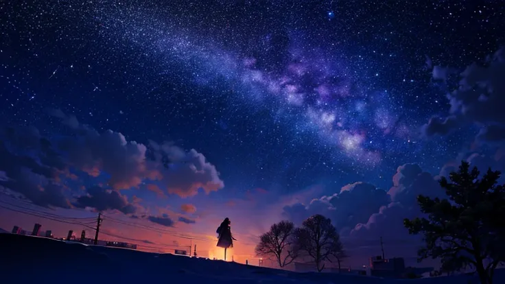 octans, null, star (null), scenery, starry null,   knight ,  1 girl,   knight  null, alone,  outdoors, signature,  building , cl...