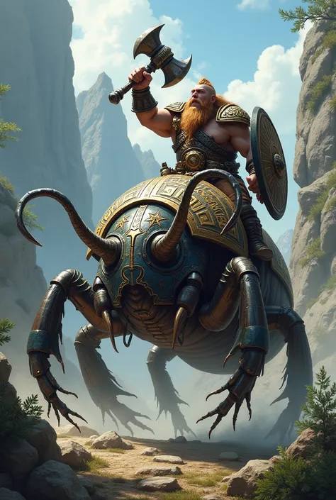 dwarf warrior atop a hercules beetle