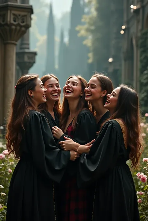 surreal gothic high definition 4k image of a group of 5th school friends at their graduation happy with happy tears of happiness...