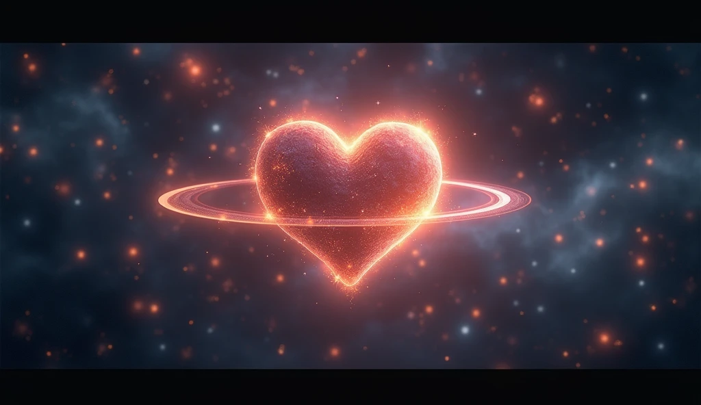 a cosmic heart floating peacefully in space, surrounded by a gentle orbit of planets. the heart glows softly, representing libra...