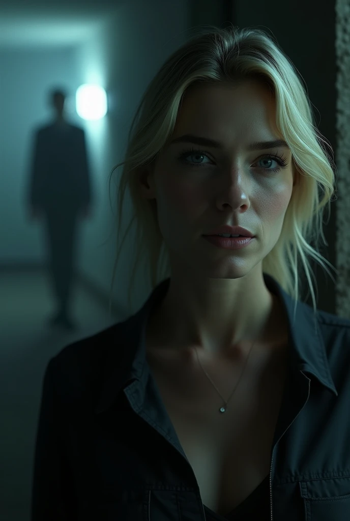 blonde female, michael ealy, male shadow in the distance, thriller movie