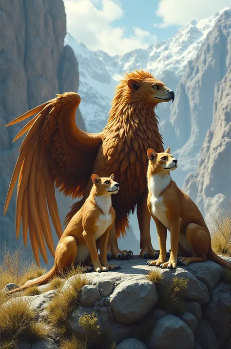  I want you to create a realistic image of a griffin family (4 griffins )