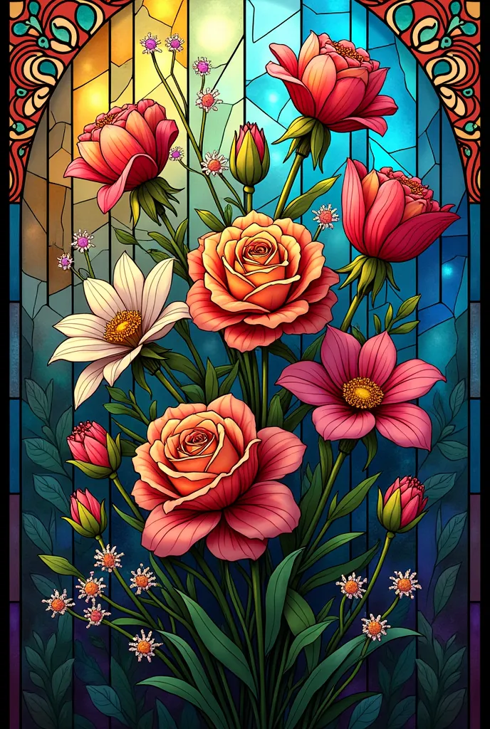 stained glass with flowers