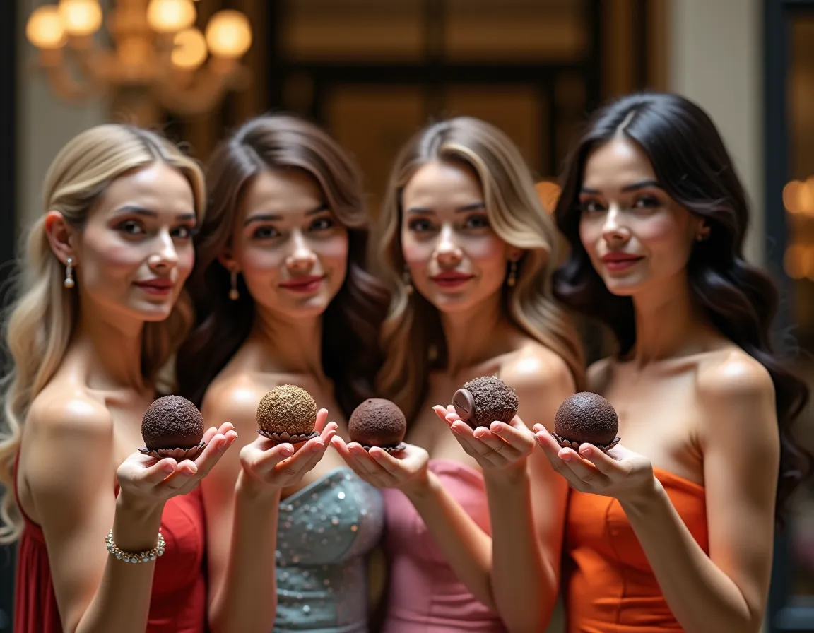 beautiful women with craft hand-made chocolate truffel