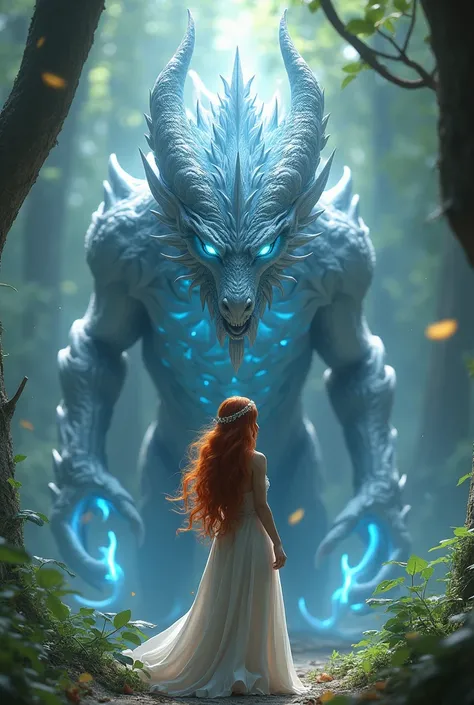 animated image :a powerful 3d animated image of a half-human, half-dragon creature standing in a mystical forest. his scales are...