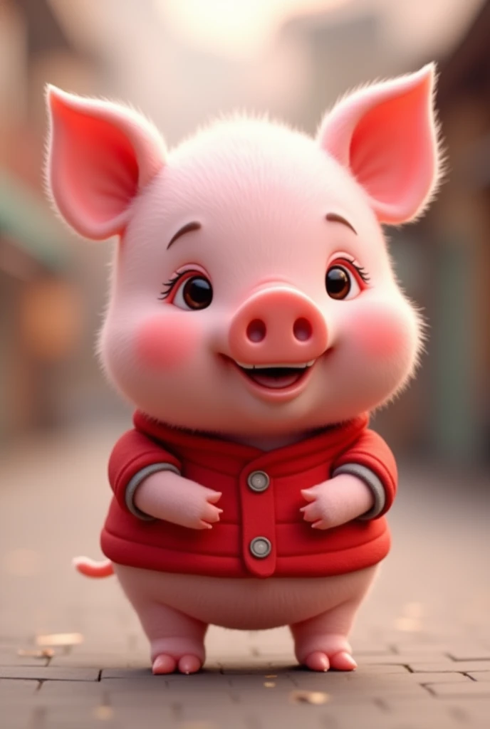 make a pink pig, put on a red shirt, want to get a slightly ai-themed picture, but it is cute and attractive. sweet round eyes, ...