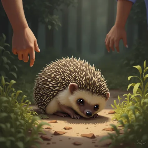 generate the same image for me by showing that the hedgehog is afraid of =people and is not sociable