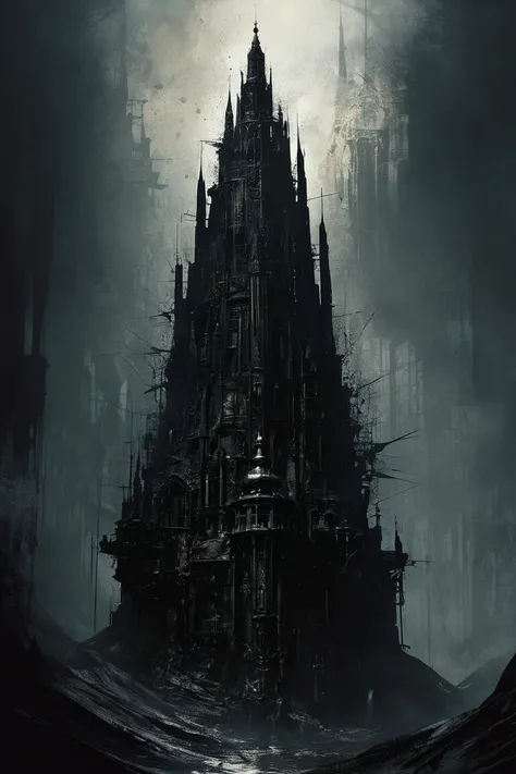 one high dark black tower, by jarek kubicki.
best quality, masterpiece, intricate details, ultra-detailed