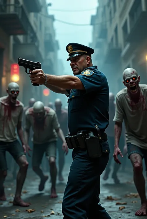 draw a police officer shooting zombies