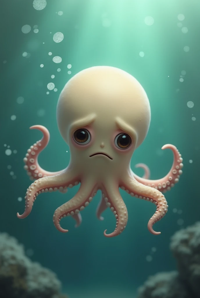 sad face, flapjack octopus, cute, facade, bald head, sea background