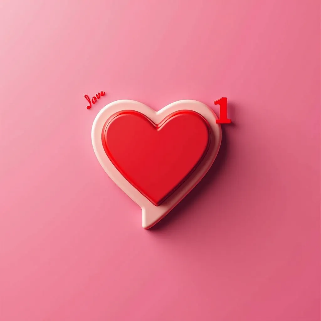 social media icon, 1 million followers, heart symbol, red notification bubble, pink background, 3d rendering, glossy texture, ro...