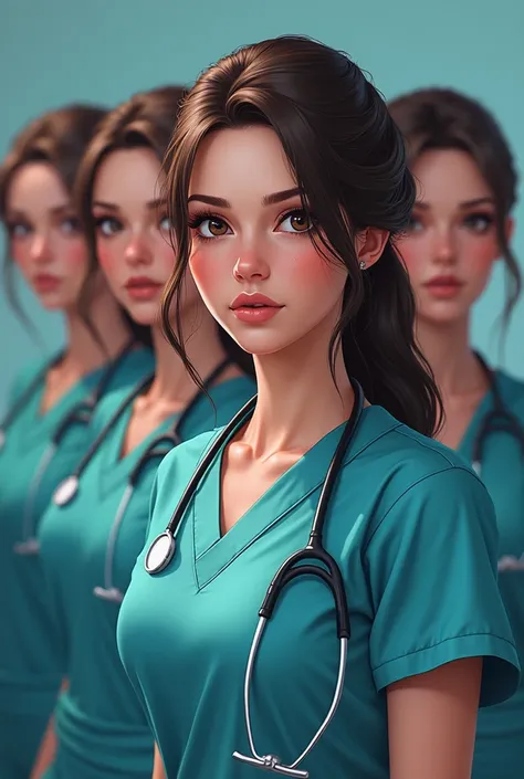 a close up of a group of women in scrub suits, official fanart, by elena guro, fanart, by teresa fasolino, official artwork, hig...