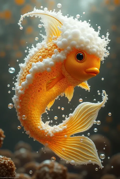 a fish which is made of strong beer with foam and bubbles inside the beer fish