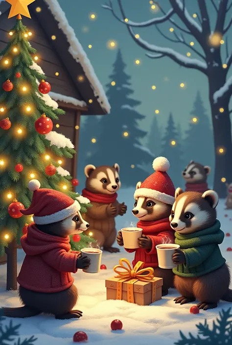 Ten badgers at Christmas