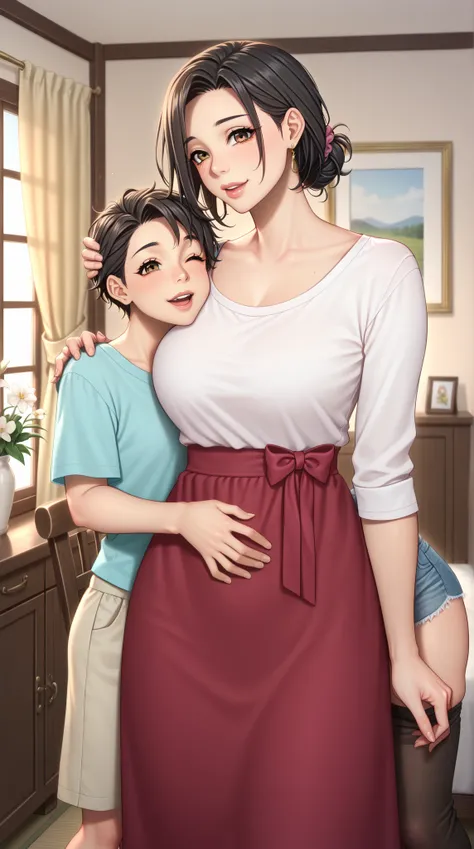 Mature woman, Masami Asakuras stepmother, Misako Asakura, gentle but slightly melancholic, kind-hearted, family setting, medium-...