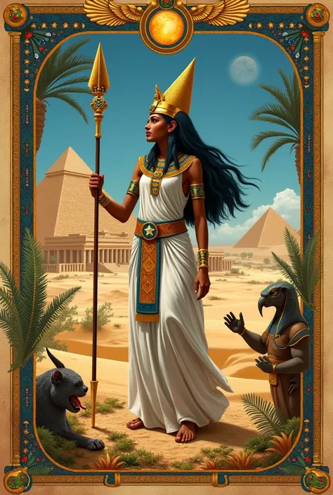 create 78 tarot , realistic, in vivid detail ,  cards based on ancient egyptian mythology, something that brings out the color p...