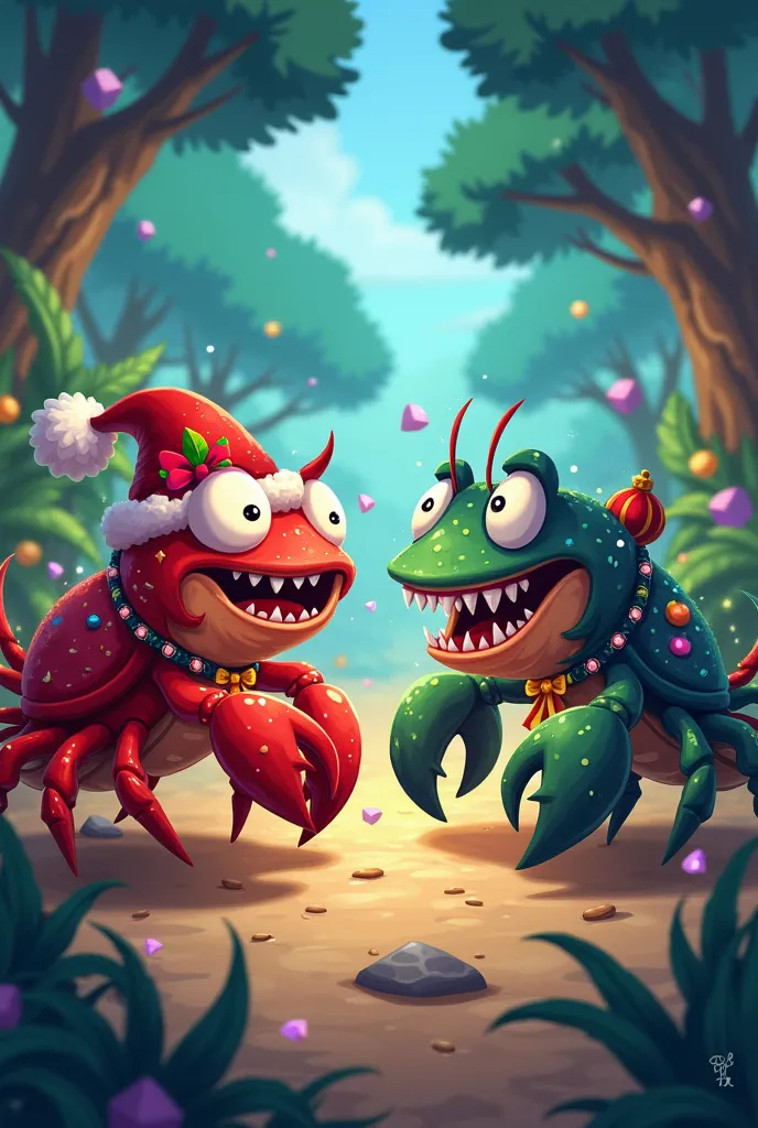 draw me a christmas crab fighting with vampire crab in game pocket ants