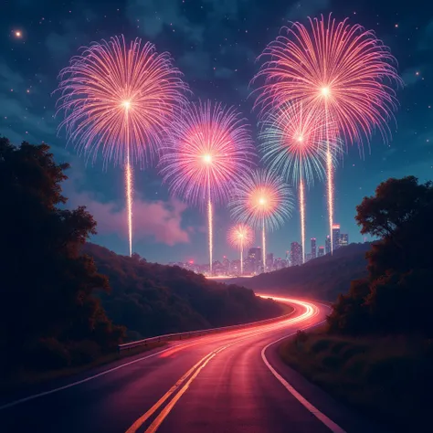 high quality wallpaper with fireworks on road for new eve