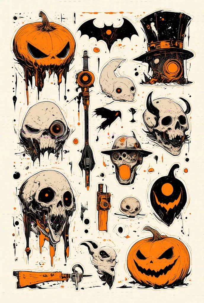 large collection of halloween tattoos and symbols, flash sheet,  tattoo flash , sailor jerry  tattoo flash , mcbess, mcbess illu...