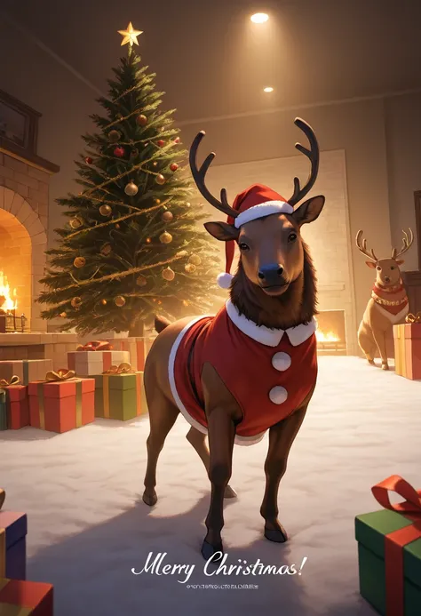 Masterpiece, (highest quality, high resolution, 4K, 8k),(realistic, photorealistic: 1.5), dancing Santa Claus and his happy fr...