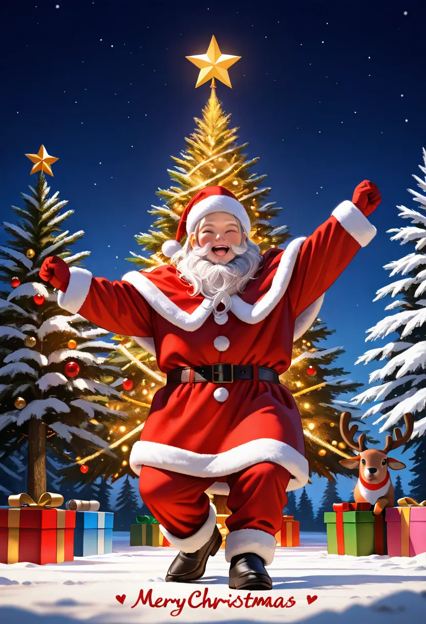 masterpiece, (highest quality, high resolution, 4k, 8k),(realistic, photorealistic: 1.5),  dancing santa claus and his happy fri...