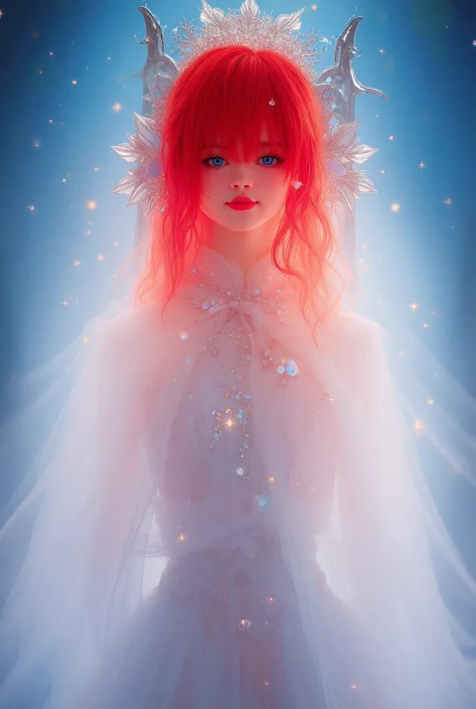 starlight princess cosplay, fair skin, smooth skin, full body, red hair, angel, blue eyes, bright eyes, girly, bangs haircut, br...