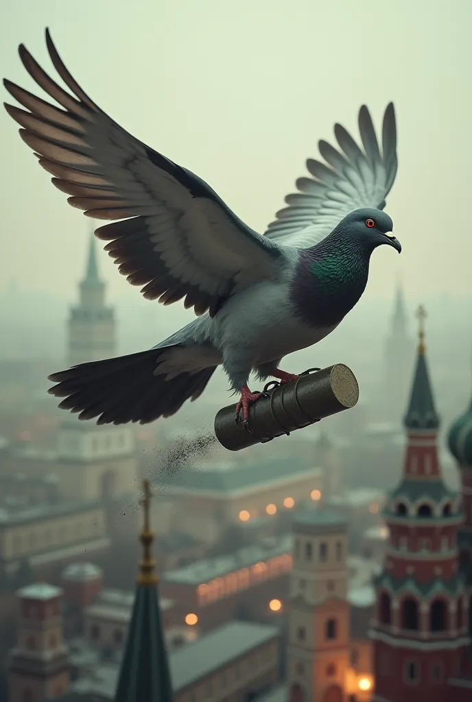 a war pigeon is bombing moscow