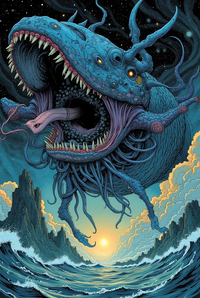 comic book panels 。 there are many types of sea monsters in this picture,  lovecraft illustrations , lovecraft art , hp lovecraf...