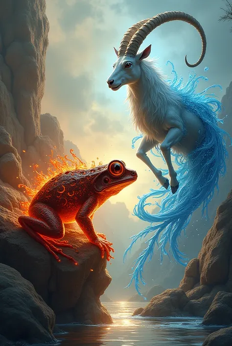 make me a frog ,  a fish and a goat ;  the frog is lava ,  the air goat and the water fish