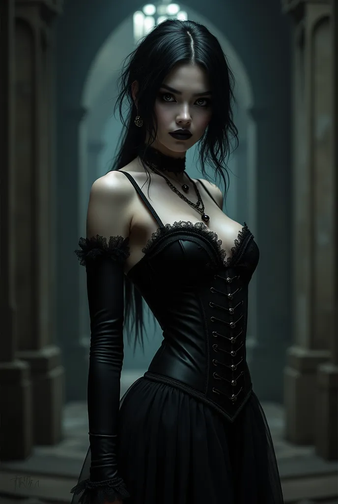 a full body picture of a beautiful goth woman