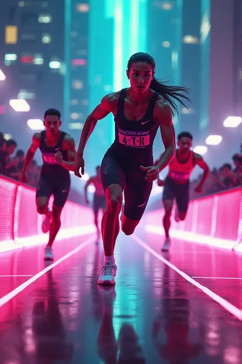 a sprint competition in neon atmosphere