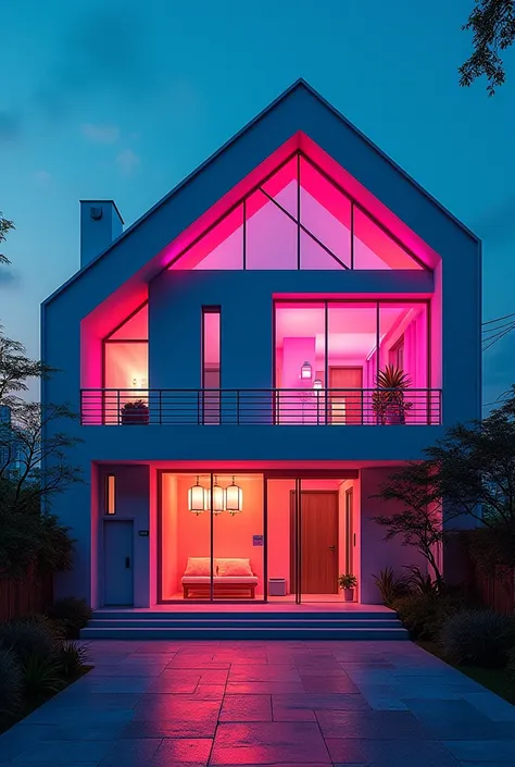 Futuristic Japanese Traditional House Full of Neon Colors