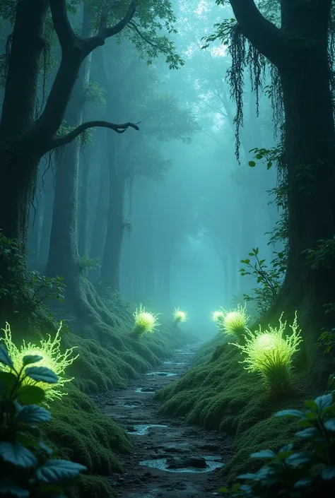 mystical forest with glowing plant