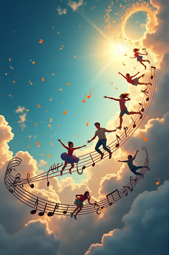 create me a facebook cover ,  that shows the sky full of musical notes and musicians