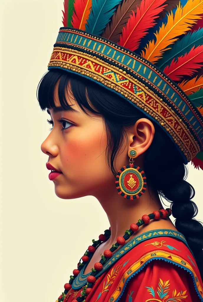 create a drawing of an igorot girl with a head dress side ways