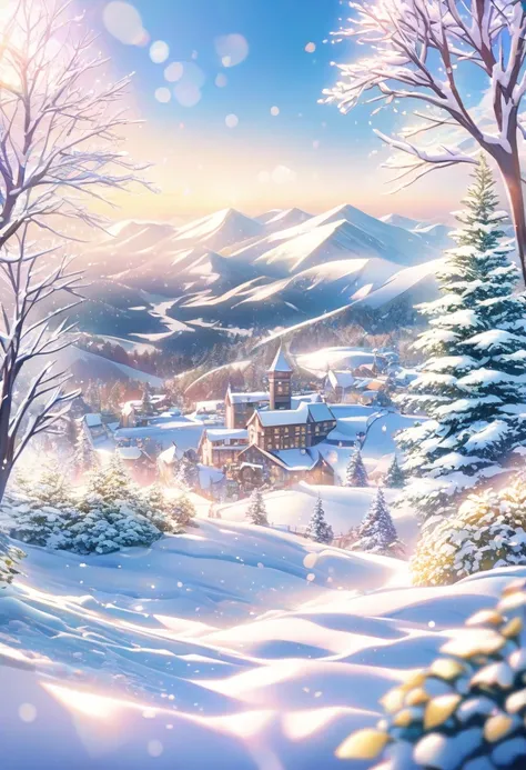 snow scene，snow，the peak，plant（（（romantic atmosphere）））（（（fairy tale elements）））（（（masterpiece）））， （（best quality））