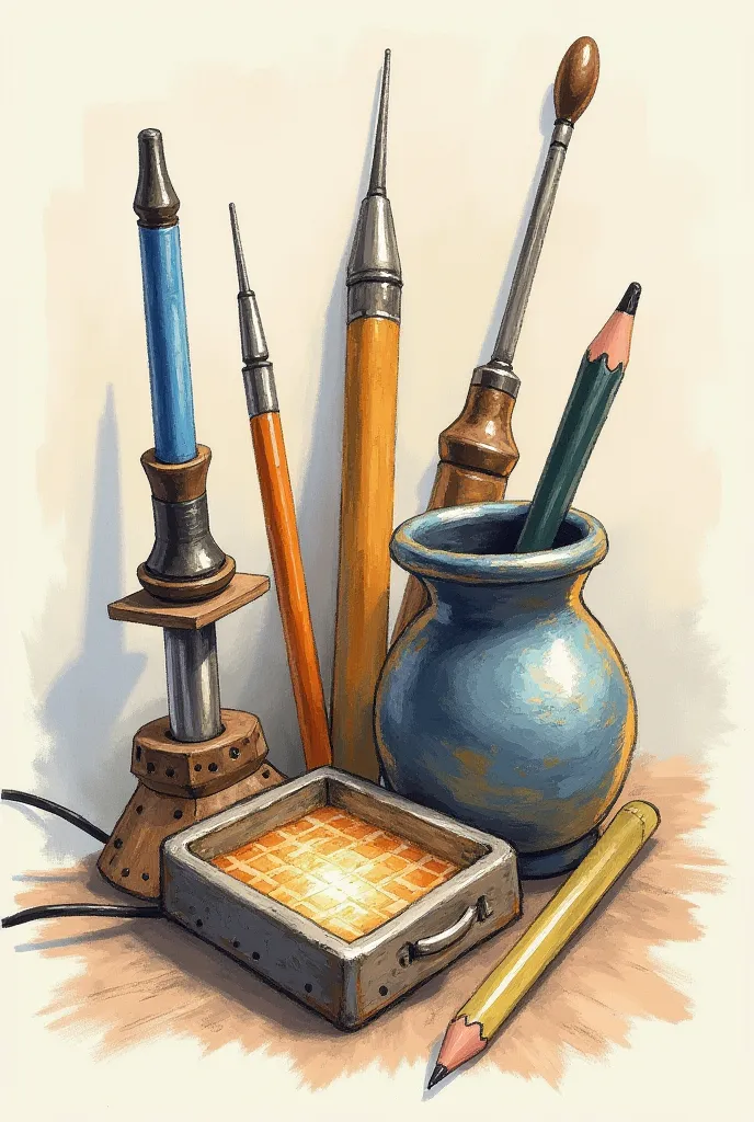 hand-painted soldering tools with pencil