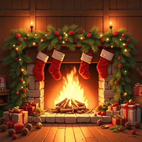 christmas decorated fireplace，