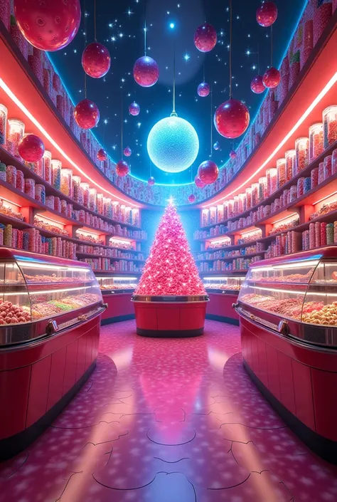 inside, it is brightly lit with walls of candy but right in the middle of the store a display of candy sits. this holds the myst...