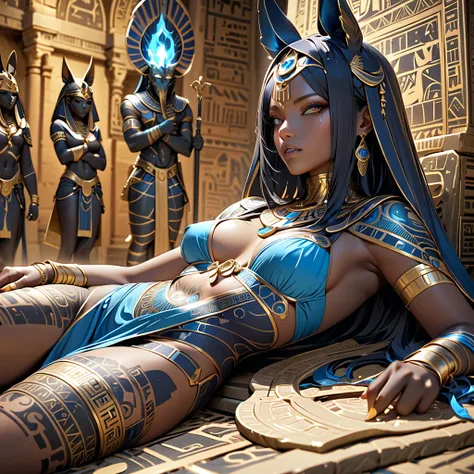 (masterpiece:1.2, Highest quality,Highest quality,Super detailed:1.2),(Very detailed),8k, Female Anubis God,Creating mummies to ...