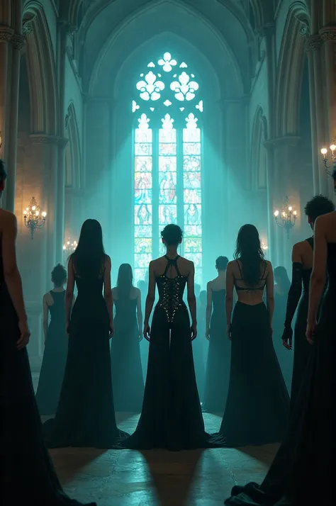 a sexy cyberpunk choir singing even song in a dystopian kings college chapel, cambridge university