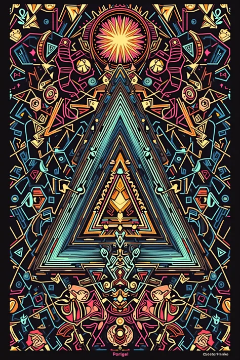 Something hidden in geometric patterns, poster design, illustration, psychedelic, best image quality.