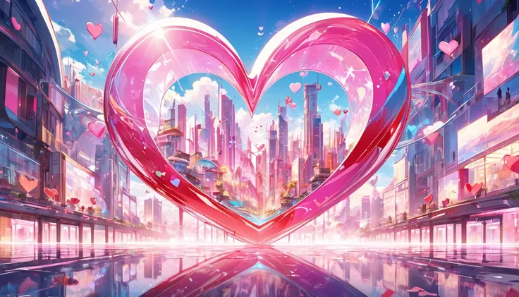 The image presents a vibrant and romantic composition with the following elements: Background - The scene is illuminated by a cl...
