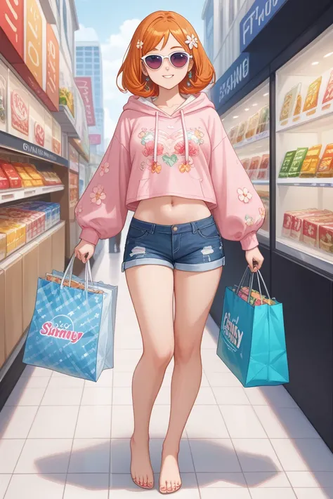 here’s a description of a shopping-inspired outfit for orihime inoue, showcasing her navel and bare feet:

orihime steps into a ...