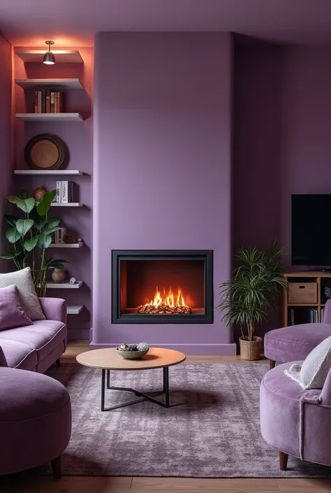 create beautiful purple modern fireplace in a cozy living room with facilities