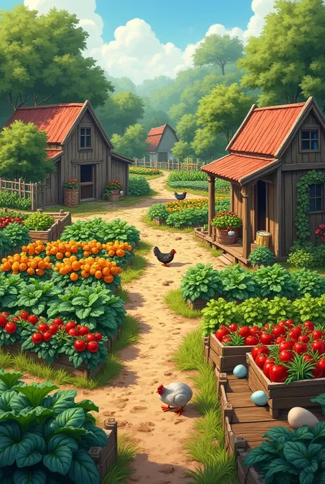 the vegetable farm, the kitchen garden has fruit and chicken coops, eggs, ducks and pigs.