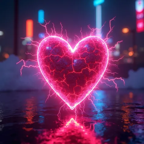 a electric heart, bright neon lights, glowing energy, electric pop art, neon colors, vibrant digital art, 3d rendered, highly de...