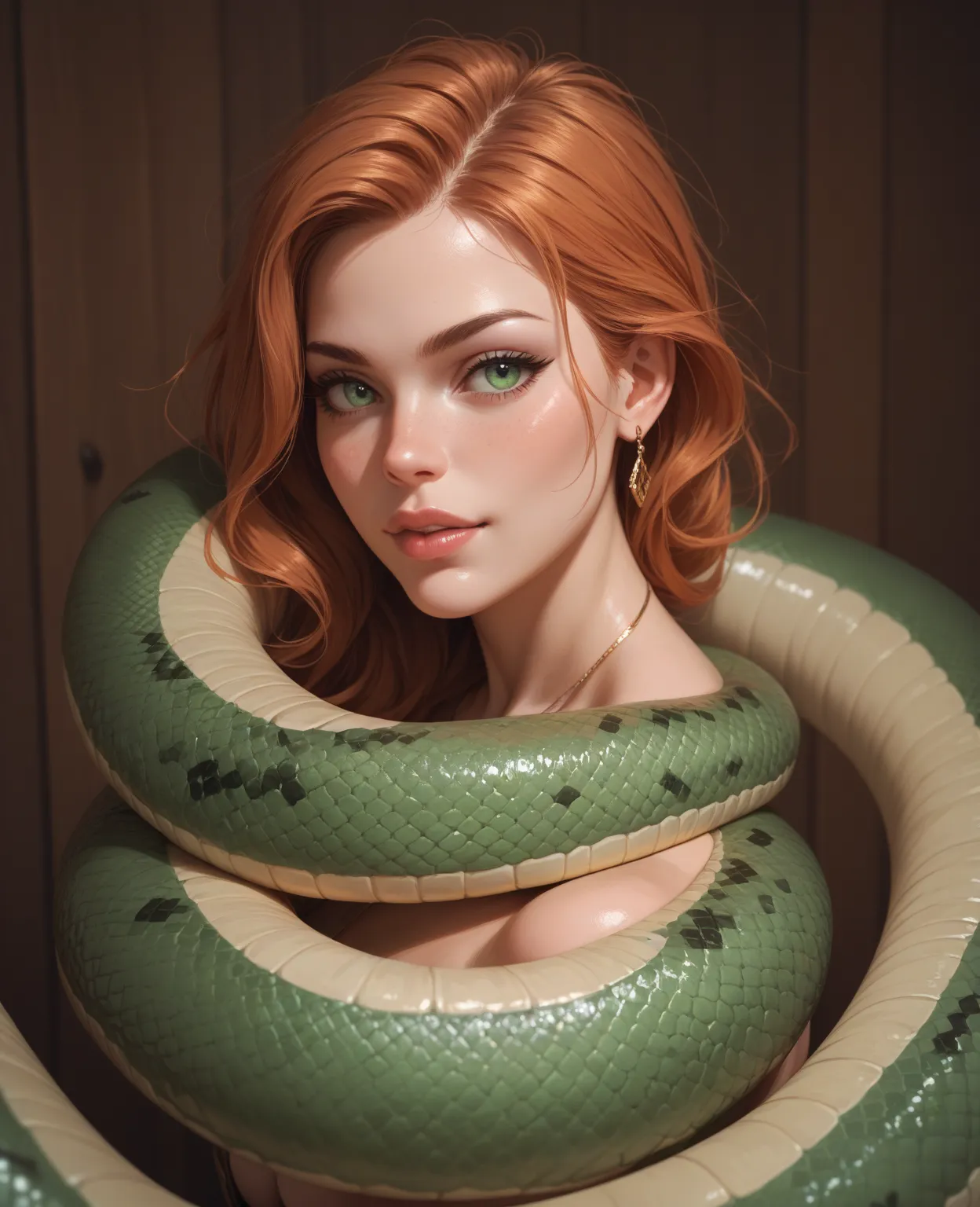 green wooden snake as girl